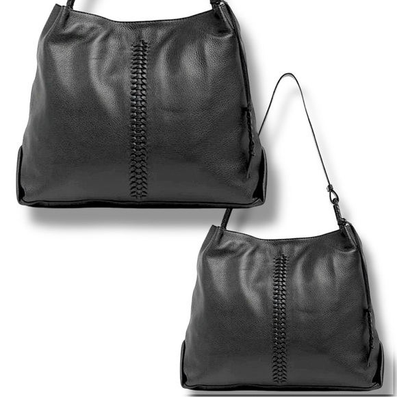 VINCE CAMUTO Maxi Black Leather Hobo Shoulder Bag 14” x 12” - Picture 4 of 16